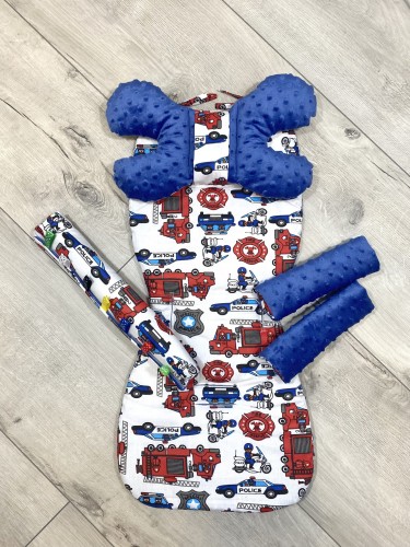 Wkładka do wózka spacerówki Straż pożarna policja i granatowe minky