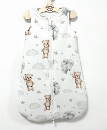 Śpiworek do spania bawełna PREMIUM Misie z szarymi balonikami