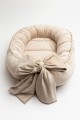 Kokon niemowlęcy XXL velvet z kokardą Beżowy