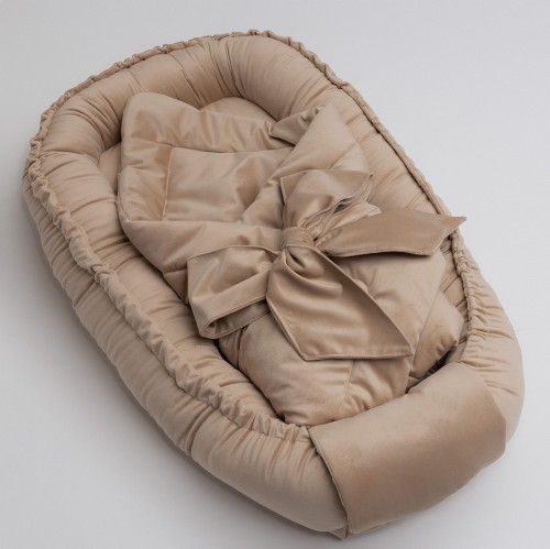 Zestaw wyprawka Kokon niemowlęcy i rożek VELVET PREMIUM beżowy