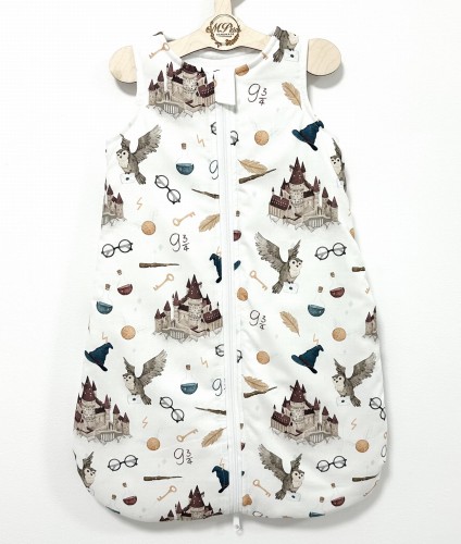 Śpiworek do spania bawełna PREMIUM Harry Potter Szkoła magii na beżowym tle 