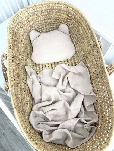 Otulacz kocyk muślinowy z poduszką miś Jasny beż