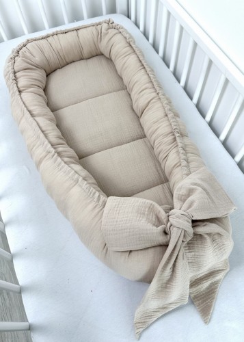 Kokon niemowlęcy z kokardą MUŚLINOWY Jasny beż