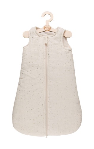 Śpiworek do spania MUŚLINOWY Ecru śmietankowy w złote kropki