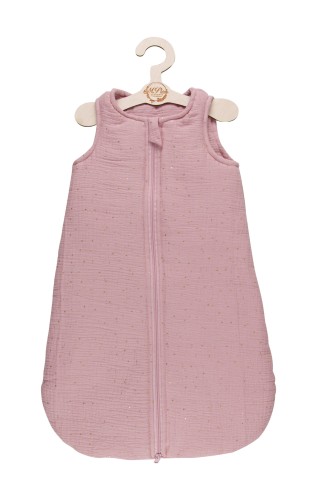 Śpiworek do spania MUŚLINOWY Różowy w złote kropki