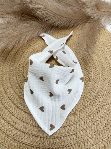 Apaszka / chustka muślinowa Brązowe serduszka