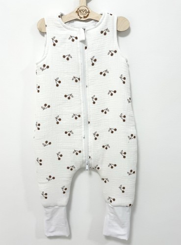 Śpiworek do spania z nogawkami MUŚLINOWY Brązowe wisienki boho