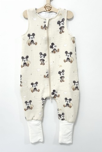 Śpiworek do spania z nogawkami Muślinowy Micky Disney na beżowym tle