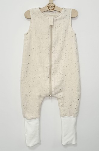 Śpiworek do spania z nogawkami Muślinowy Ecru w złote kropki