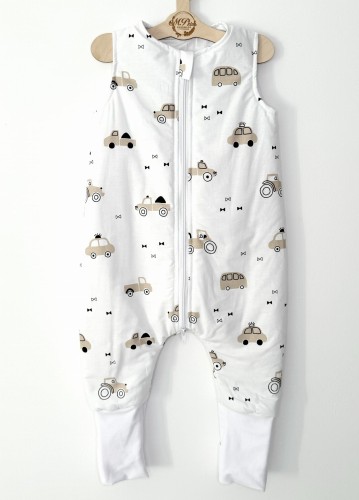 Śpiworek do spania z nogawkami Autka beżowe