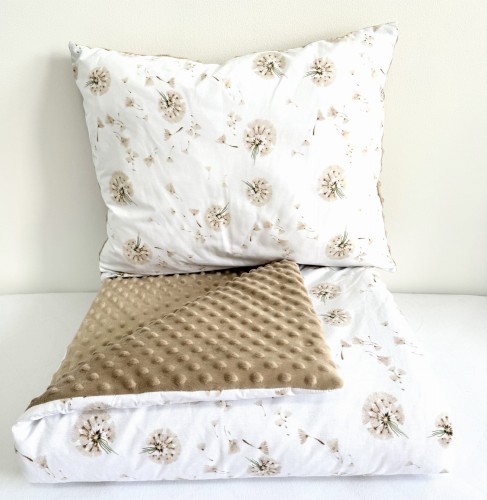 Komplet do przedszkola / żłobka - kocyk / kołderka z poduszką Dmuchawce i beżowe minky