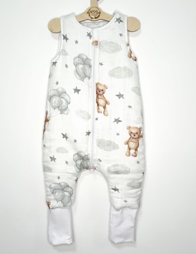 Śpiworek do spania z nogawkami Muślinowy Misie i balony