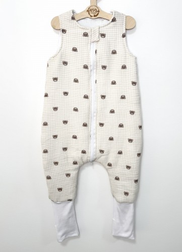 Śpiworek do spania z nogawkami Muślinowy Misie na kratce