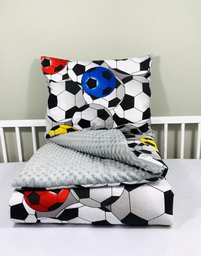 Komplet do przedszkola / żłobka - kocyk z poduszką Piłki i szare minky