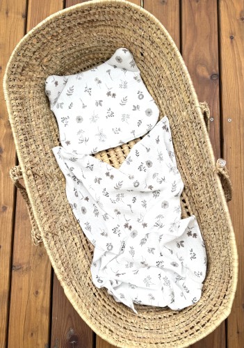 Otulacz kocyk muślinowy z poduszką miś Boho ogród