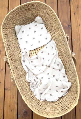 Otulacz kocyk muślinowy z poduszką miś Misie na kratce