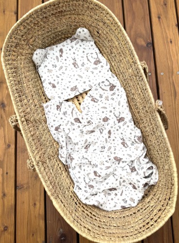 Otulacz kocyk muślinowy z poduszką miś Jelonki i króliczki