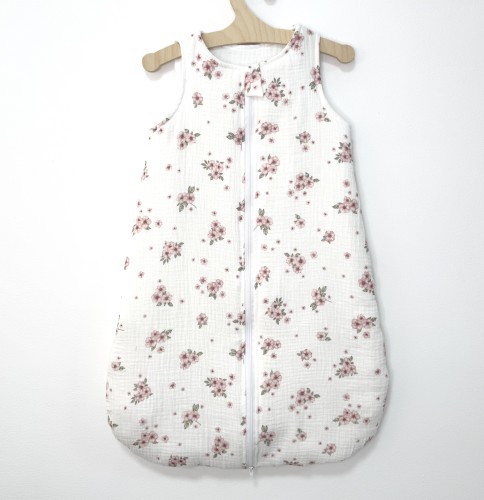 Śpiworek do spania niemowlęcy Muślinowy Różowe kwiatki