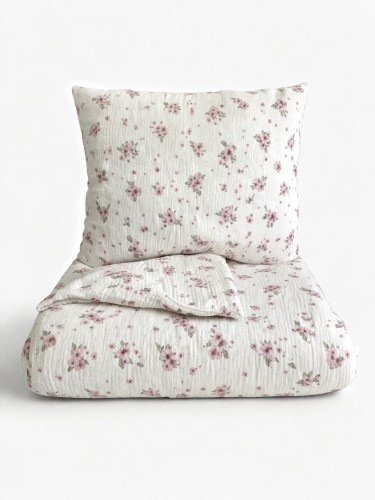  Komplet pościeli muślinowej do przedszkola / żłobka - kocyk / kołderka z poduszką Różowe kwiatki