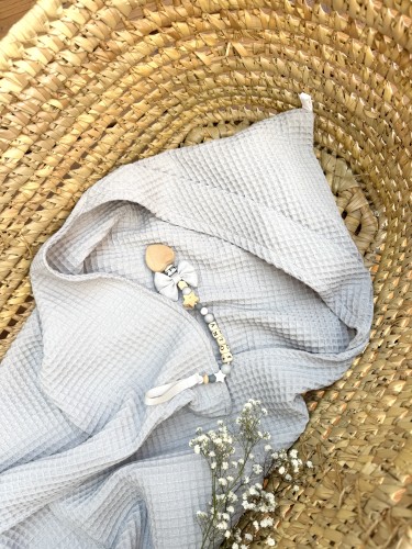 Ręcznik kąpielowy z kapturkiem wafelkowy Szary