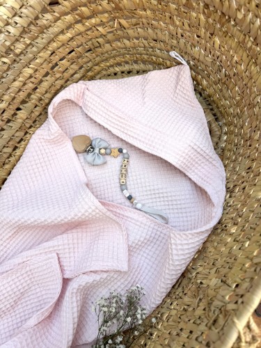 Ręcznik kąpielowy z kapturkiem wafelkowy Jasny róż