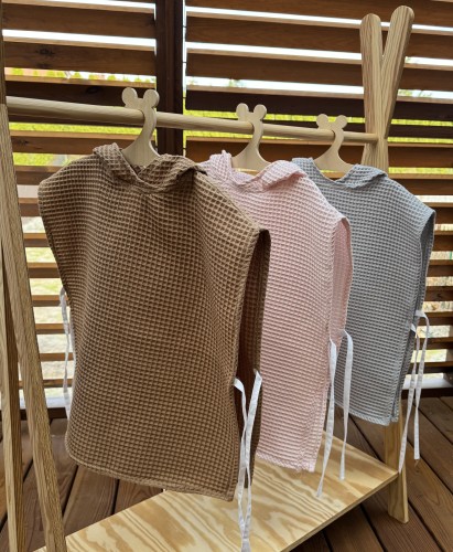 Ponczo kąpielowe z kapturkiem wafel Jasny róz