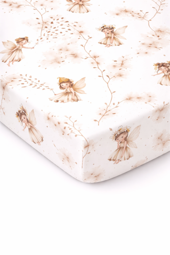 Prześcieradło z gumką bawełniane 120x60 Wróżki beżowe