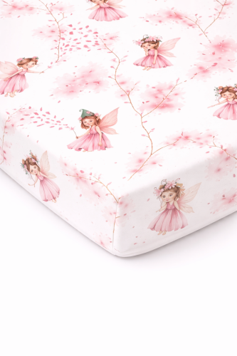 Prześcieradło z gumką bawełniane 120x60 Wróżki różowe
