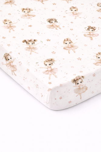 Prześcieradło z gumką bawełniane 120x60 Baletnice beżowe
