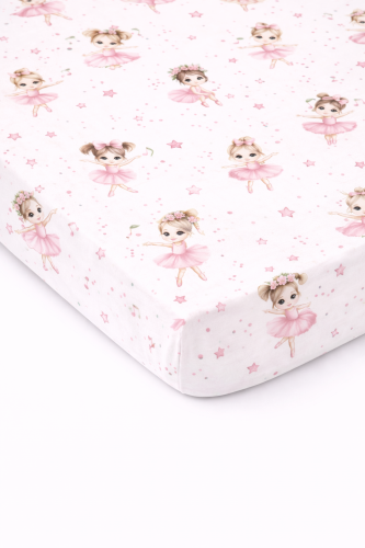 Prześcieradło z gumką bawełniane 120x60 Baletnice różowe