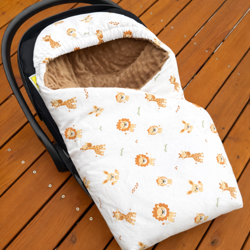 Otulacz do fotelika samochodowego Słodkie safari i beżowe minky