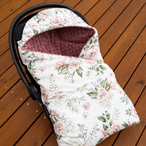Otulacz do fotelika samochodowego Piwonie i brudny róż minky