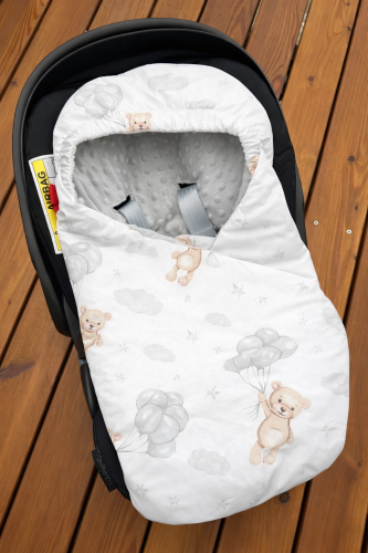 Otulacz do fotelika samochodowego Misie i balony i szare minky 