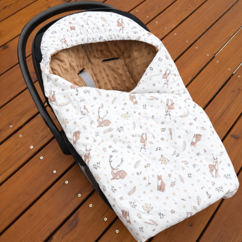 Otulacz do fotelika samochodowego Jelonki i króliczki i beżowe minky