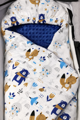 Otulacz do fotelika samochodowego Leśne zwierzęta i granatowe minky