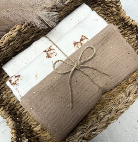 Pieluszki muślinowe Zamyślone misie 3-pak