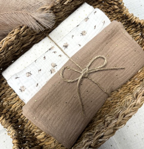 Pieluszki muślinowe Beżowe różyczki 3-pak