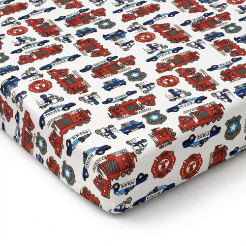 Prześcieradło z gumką bawełniane 120x60 Straż pożarna i policja   
