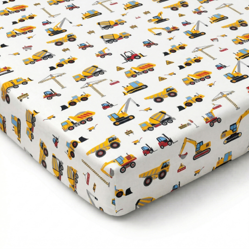 Prześcieradło z gumką bawełniane 120x60 Żółte koparki