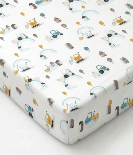 Prześcieradło z gumką bawełniane 120x60 Miętowe koparki