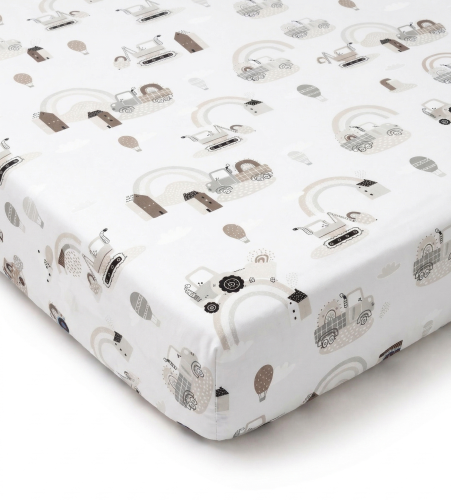 Prześcieradło z gumką bawełniane 140x70 Szare traktory