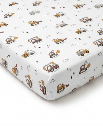 Prześcieradło z gumką bawełniane 140x70 Brązowe koparki 