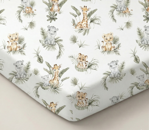 Prześcieradło z gumką bawełniane 140x70 Bajkowe safari