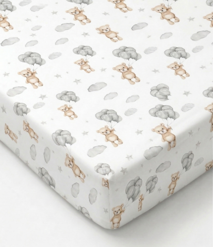 Prześcieradło z gumką bawełniane 140x70 Misie i balony