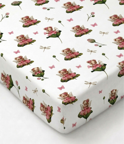 Prześcieradło z gumką bawełniane 140x70 Misie na liliach