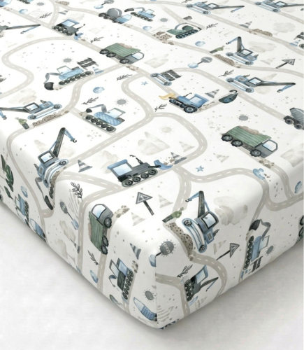 Prześcieradło z gumką bawełniane 140x70 Plac budowy niebieski