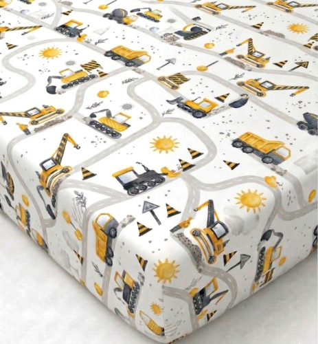 Prześcieradło z gumką bawełniane 140x70 Plac budowy żółty 