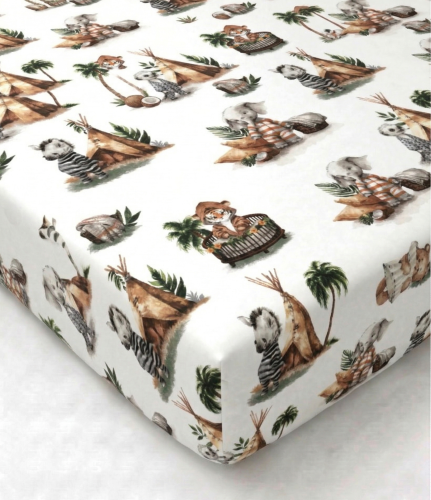 Prześcieradło z gumką bawełniane 140x70 Zwierzaki w piżamach 