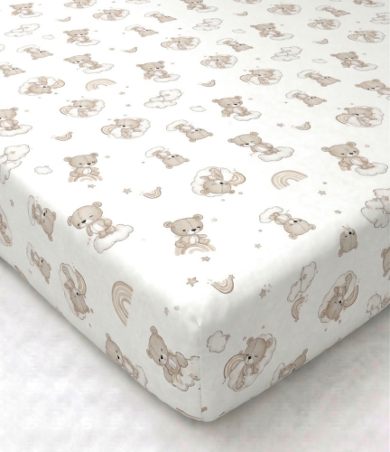 Prześcieradło z gumką bawełniane 140x70 Śpiące misie 