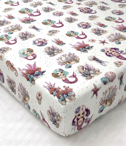 Prześcieradło z gumką bawełniane 140x70 Syrenki i zamek